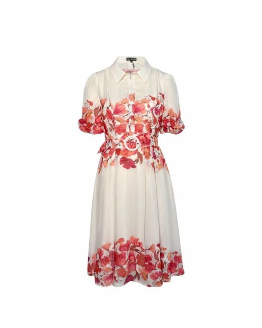 Girl In Mind Red Holland Cream And Floral Collar Midi Dress
