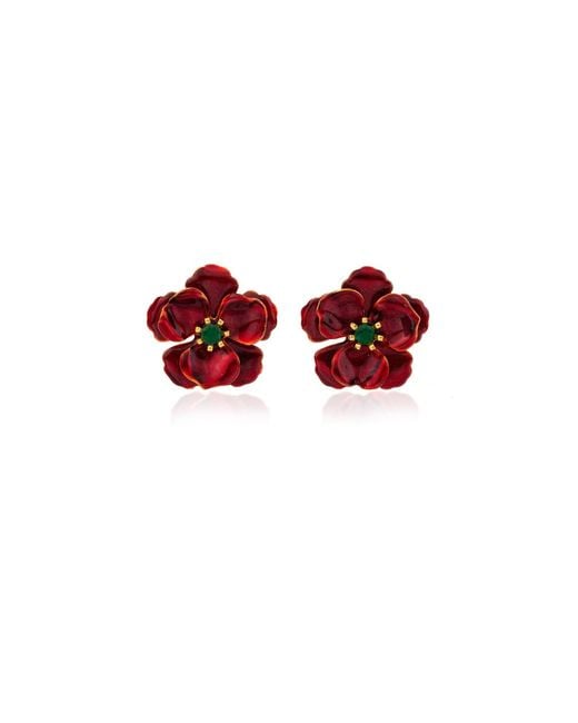 Milou Jewelry Red Sheer Viola Flower Earrings