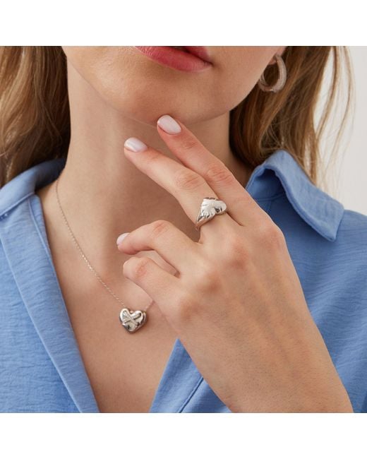 Spero London White Chunky Love Heart Sterling Signet Ring