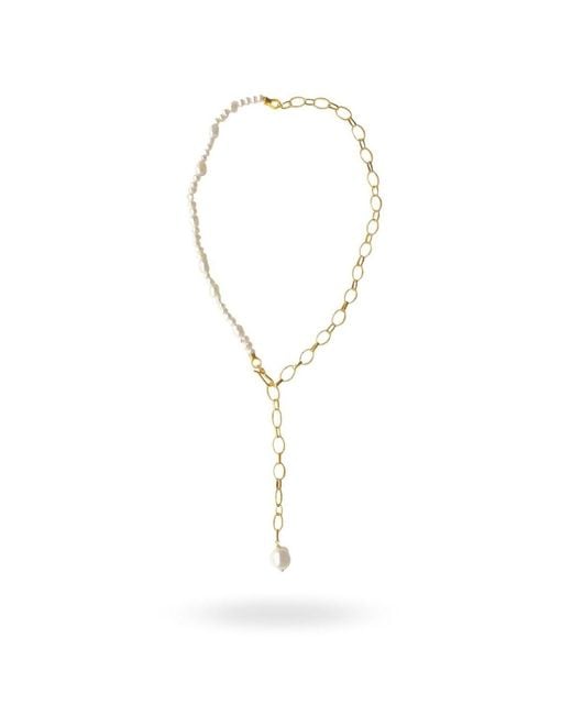 LINYA JEWELLERY Metallic Baroque Pearl Lariat Dangle Necklace