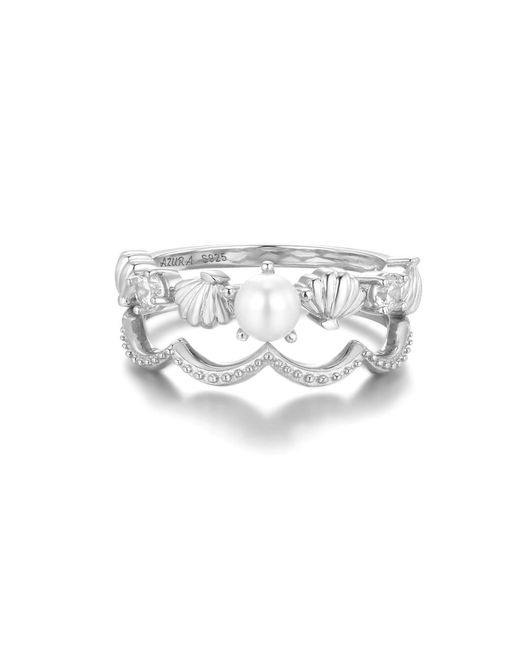 Azura Jewelry New York White Pearl Lagoon Ring Set Vermeil