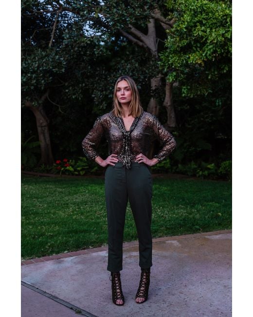 Jennafer Grace Green Haze Sequin Tie Front Blouse