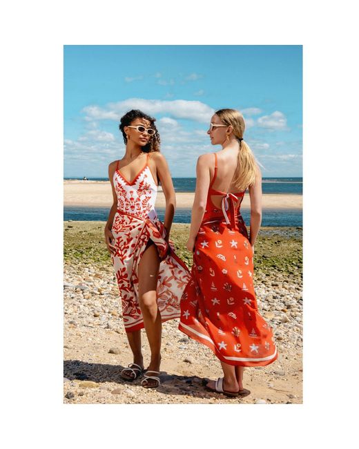 Jessie Zhao New York Red Beach Sarong Wrap Tides