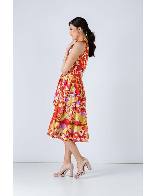 Conquista Orange Button Detail Multicoloured Print Dress