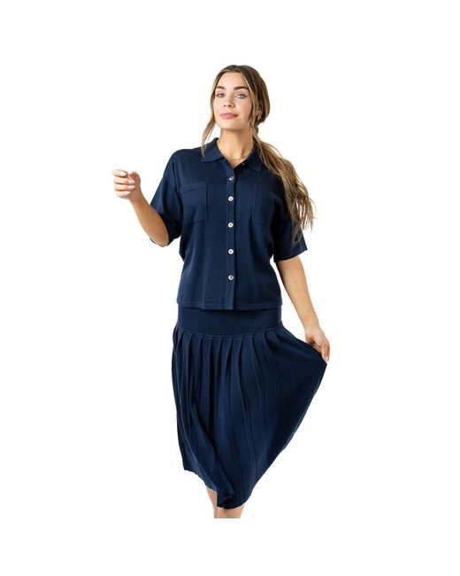 Zenzee Blue Silk Cashmere Boyfriend Short Sleeve Polo Shirt