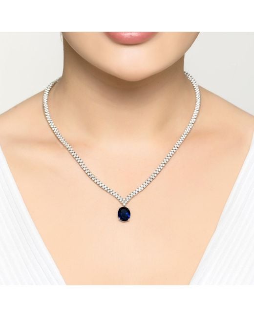 Latelita London Metallic Garbo Oval Gemstone Tennis Necklace Sapphire