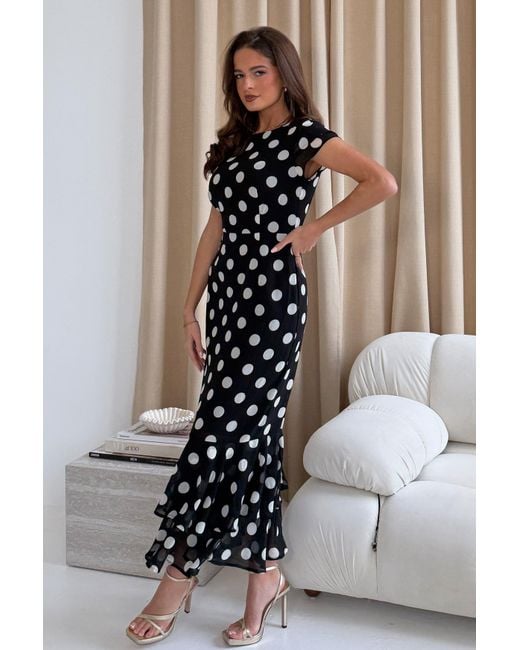 Girl In Mind Black Roxy Boat Neck Frill Midi Spot