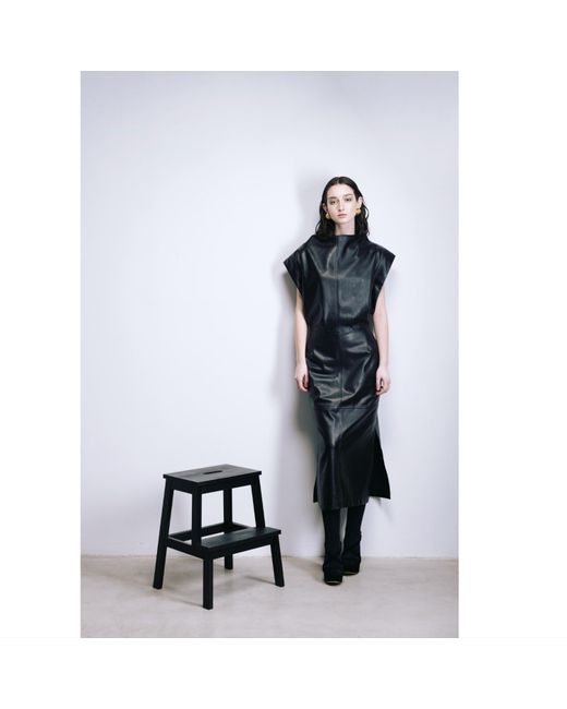 Julia Allert Black Stylish Sleeveless Faux Leather Dress