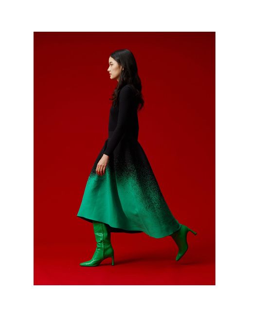 Arto. Multicolor High-Low Hem High Waisted Knitted Midi Skirt