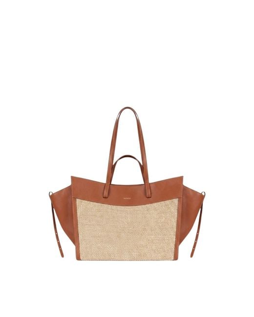 Saonara Brand Brown Neutrals Shopping Bag Caramel Raffia Leather