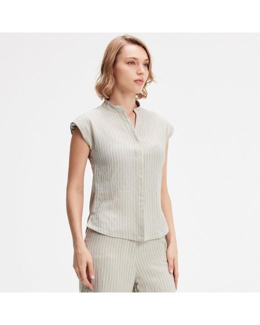 Smart and Joy Gray Bi-Material Striped Shirt
