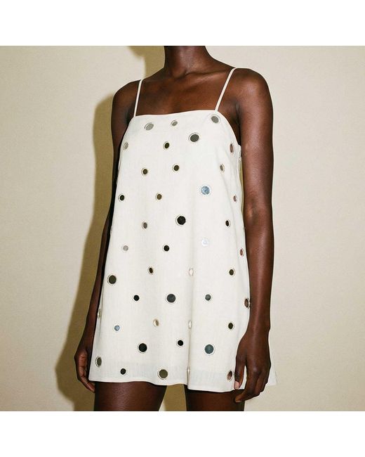 Polko Natural Neutrals Handmade Mirror Embellished Sleeveless Convertible Cotton Dress
