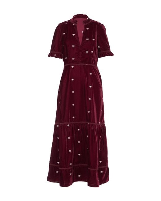 Rose & Nancy Purple Sara Burgundy Heart Embroidered Velvet Dress