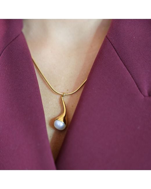 Linda Fiore Metallic Bella Vermeil Necklace With Large Cultured Freshwater Pearl