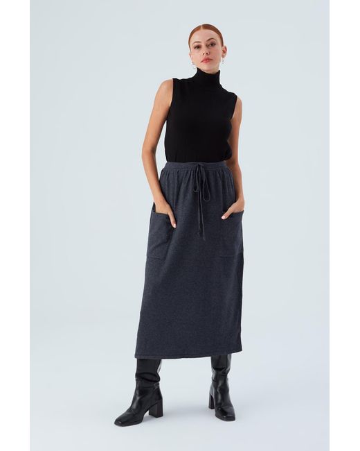 Peraluna Black Nora Elastic Waist Band Midi Knit Skirt In Antracite