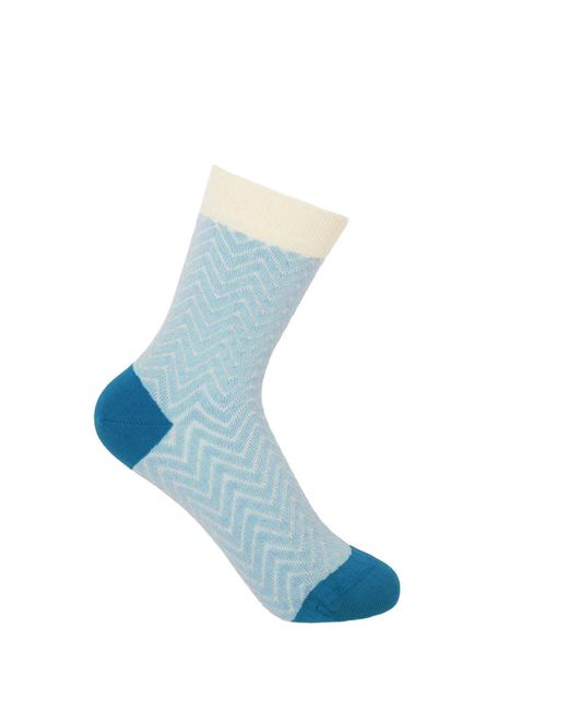Peper Harow - Made in England Blue Mustard Zigzag Socks Two Pack