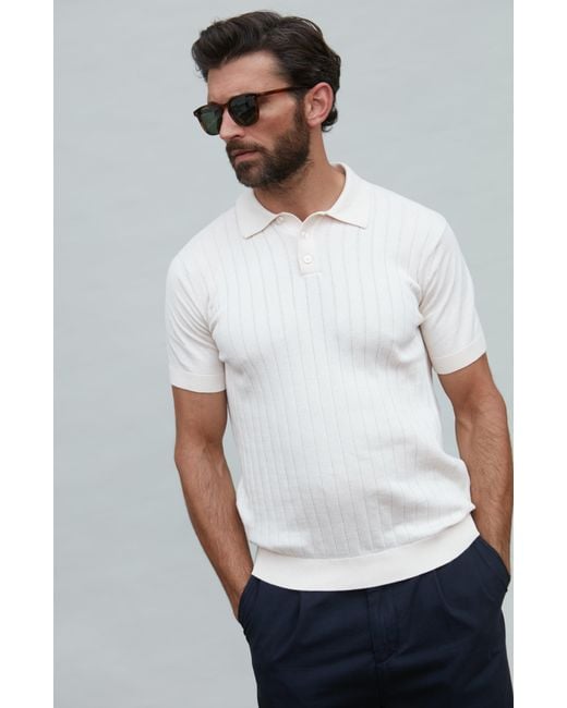 Paul James Knitwear Natural Neutrals Ultra Fine Cotton Miles Selection Knit Polo Shirt for men