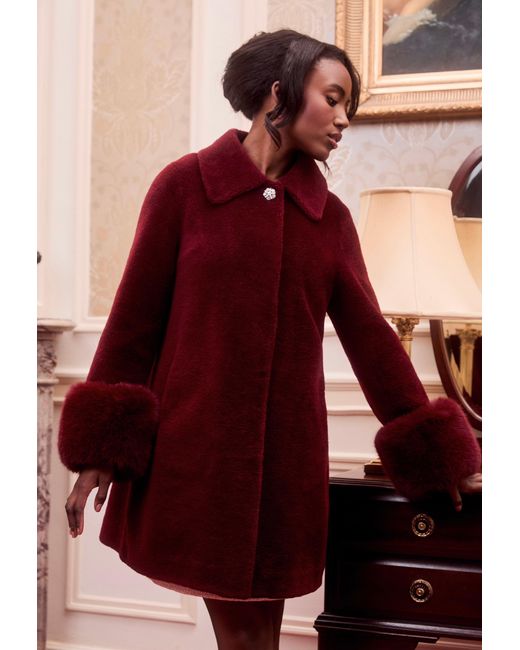Santinni Red Fairytale Wool & Faux Fur Teddy Coat