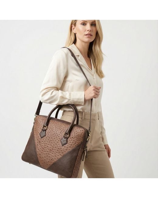 Sibylla Delphica Brown Ostrich Leather Laptop Tote