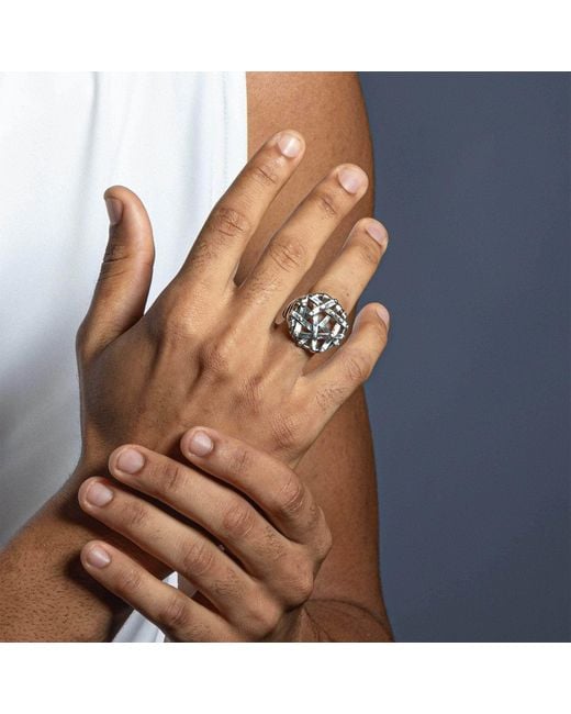 German Kabirski Metallic Chainmail Sterling Ring With Cold, Machined Metal Effect for men