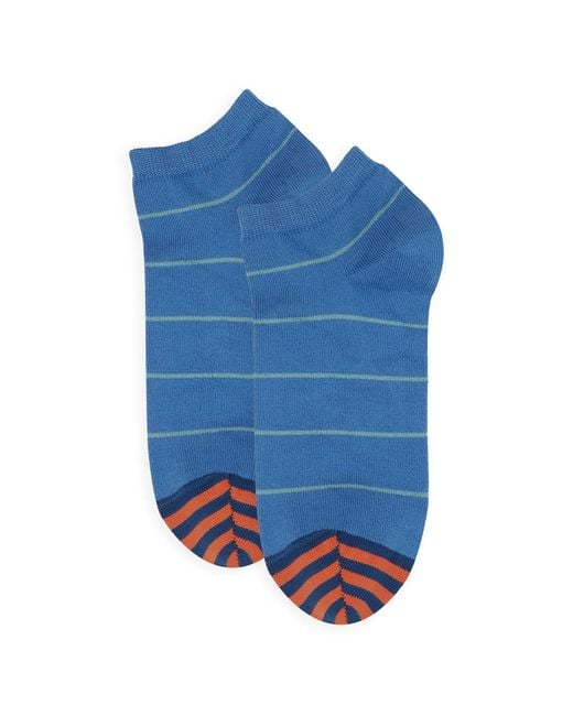 Peper Harow - Made in England Blue Thin Stripe & Dash Trainer Socks Bundle for men