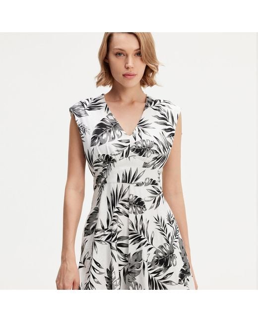 Smart and Joy Metallic Tropical Print Sleeveless Midi Dress