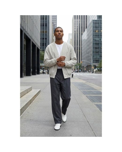 Modenaire Gray Neutrals Collarless Bomber Jacket Relaxed Fit Soft Structure for men