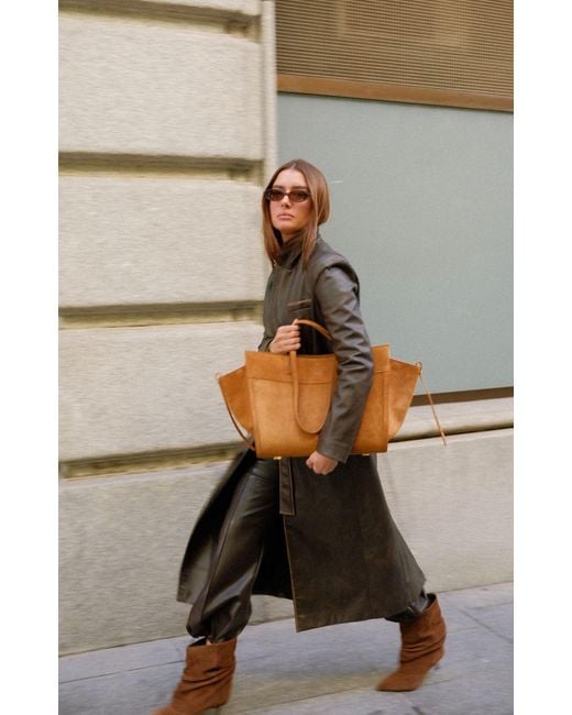 Saonara Brand Brown Shopping Bag Camel Suede