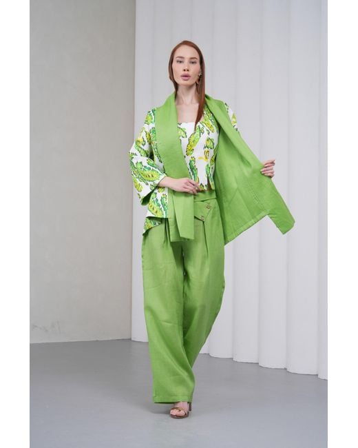 Lumina Eligma Green The Duality Linen Reversible Jacket
