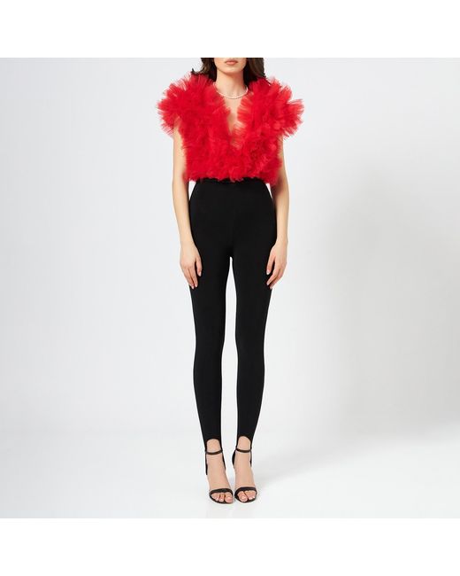 LIA ARAM Red Signature Ruffled Tulle Bodysuit