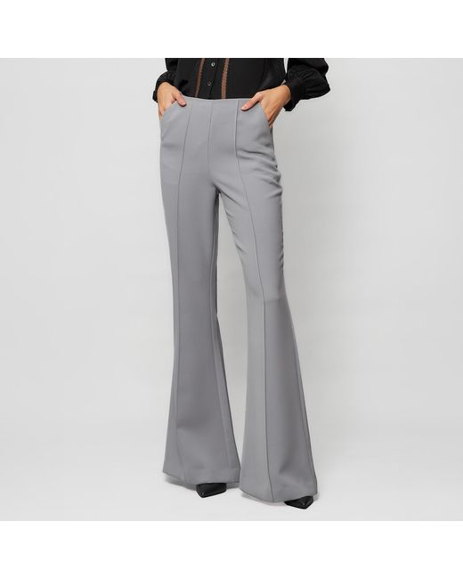 Solgo Atelier Gray Jessica Fit And Flare Crepe Pant With Pintuck Detail