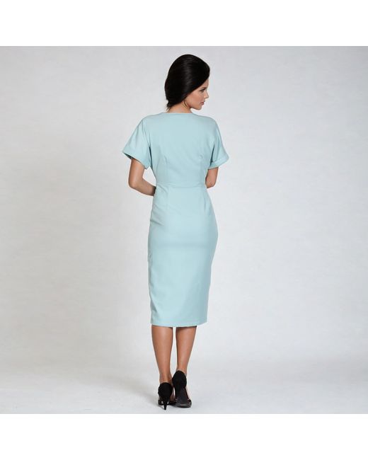 Smart and Joy Blue Asymmetric Side Buttoned Cross-heart Dress
