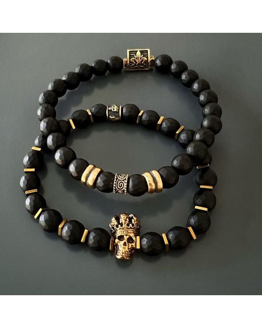 Ebru Jewelry Black Onyx Fleur De Lis Beaded Bracelet for men