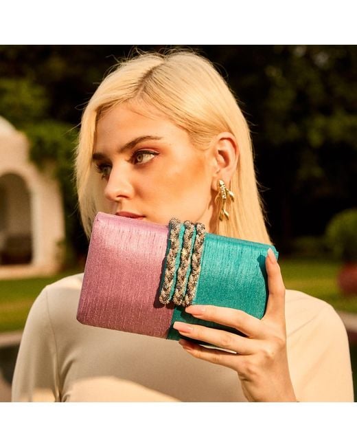 Simitri Blue Cotton Candy Braided Fringe Clutch