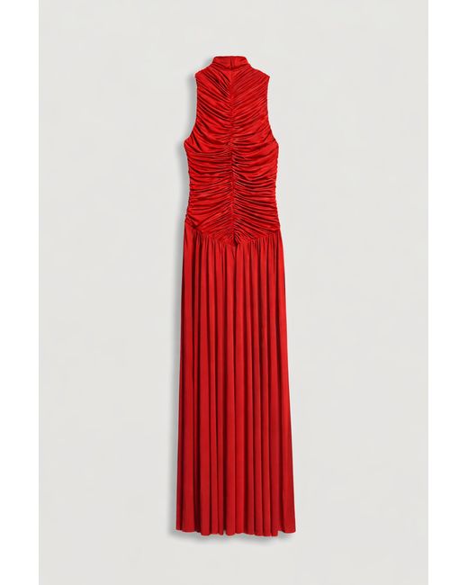 Nocturne Red Ruched High-Neck Maxi Dress