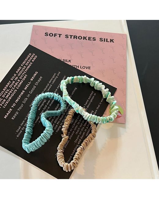 Soft Strokes Silk Green Set Of Three Pure Mulberry Silk Skinny Scrunchies Weekly Special Hair Ties Retro Summer