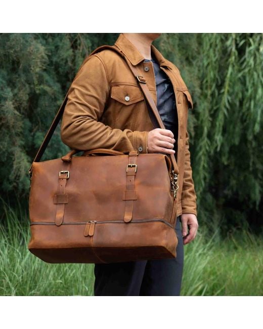 Touri Brown Genuine Leather Weekender With Outerwear Compartment for men