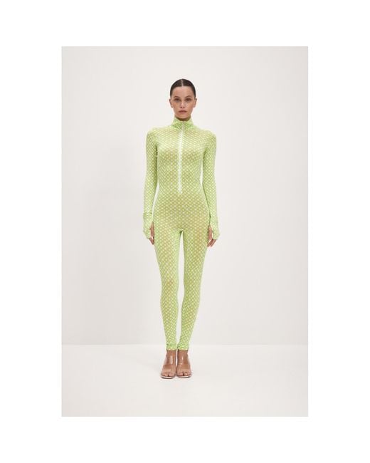 Monosuit Green Neutrals Set Suit Zipper Full Bodysuit & Skirt Lime