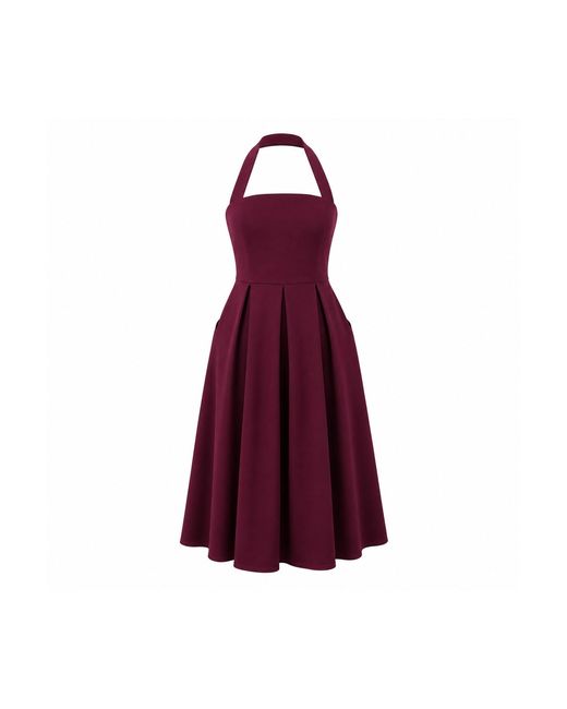 Girl In Mind Purple Briar Halterneck Pleated Skirt Midi Dress Plum
