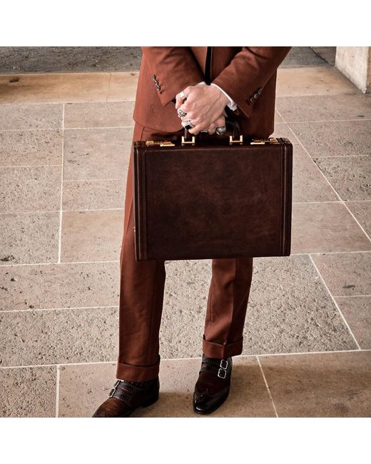 Time Resistance Brown Leather Attaché Case Briefcase for men