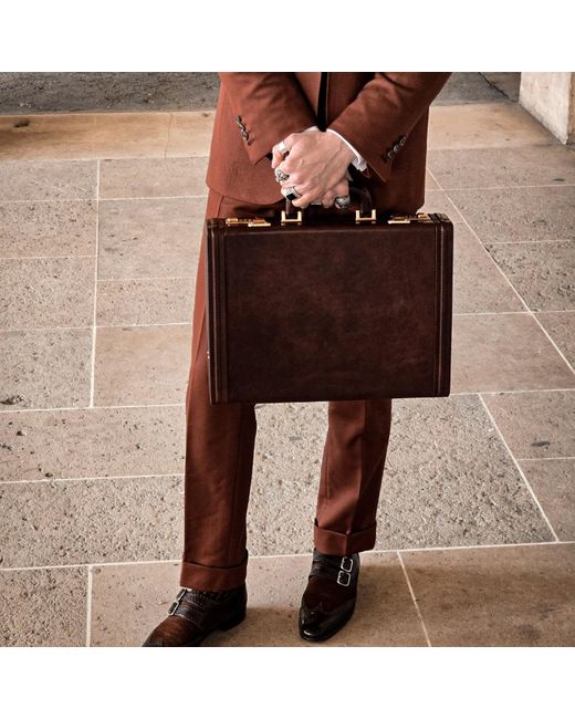 Time Resistance Brown Leather Attaché Case Briefcase for men