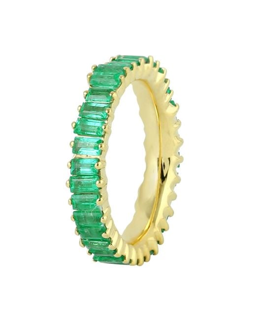 Artisan Green 18k Yellow Gold In Baguette Emerald Gemstone Elegant Band Ring