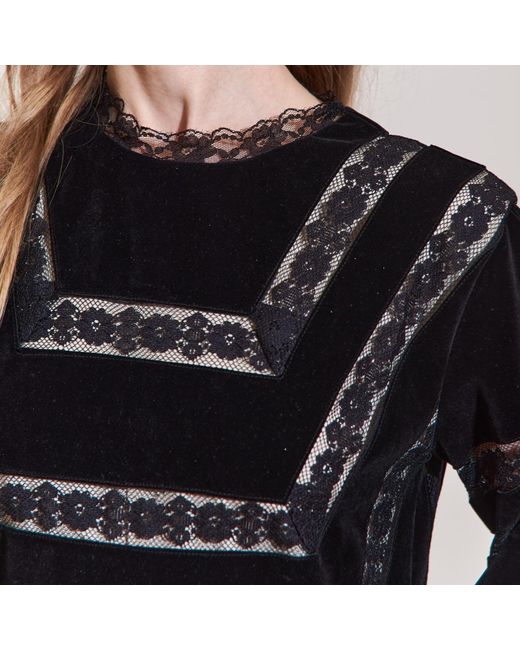 Roch Perel Blue Velvet Lace Patchork Flare Dress