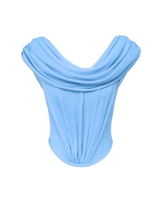 POST MERIDIEM Blue Draped Cowl-Neck Top With Front Panel Draping