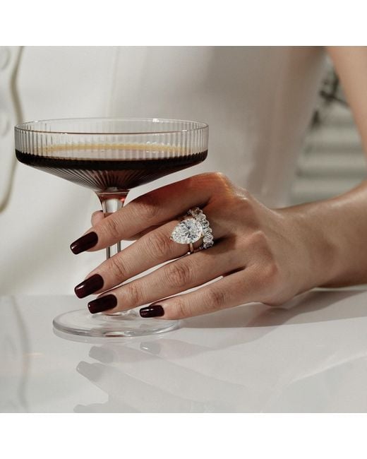 Diamonbliss Metallic Ten Carats Pear Cut Solitaire Cocktail Ring