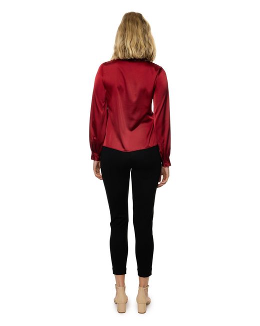Carloslines Red V-Neck Pleat Detail Balloon Long Sleeve Blouse