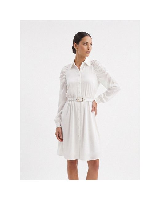 AVENUE No.29 White Gathered Raglan Sleeve Viscose Midi Shirt Dress With Belt