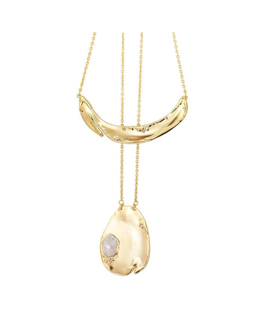 Rare Matters Jewelry Metallic Gemstone Duo Pendant Necklace Clear Quartz