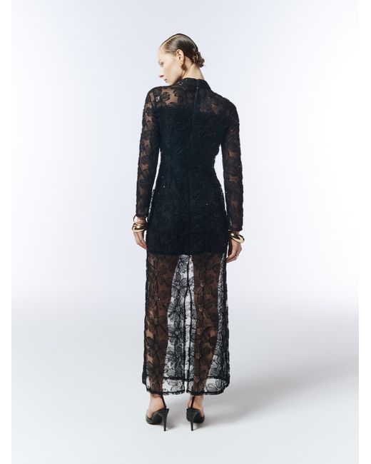 Sour Figs Black Floral Embroidered Sequin Mesh Evening Dress