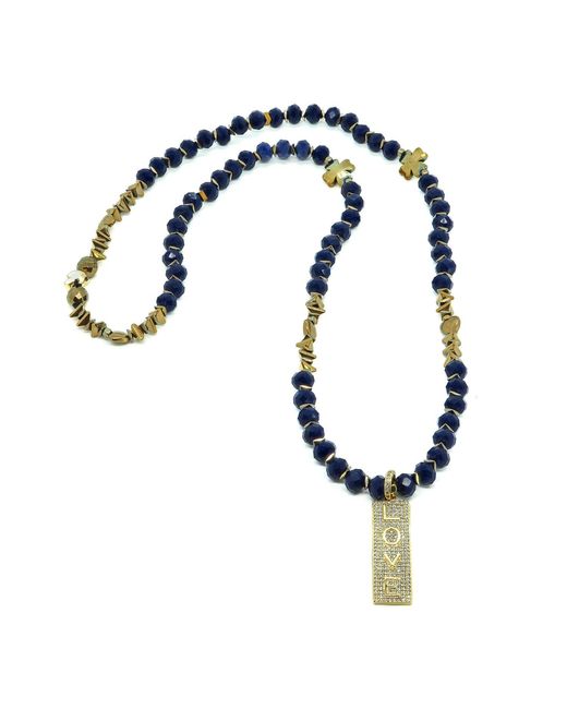 Ebru Jewelry Blue Forever Loved Pendant Beaded Necklace